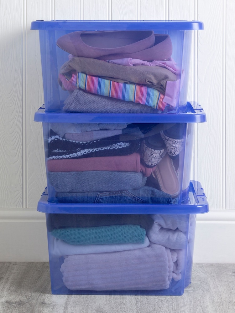 Wham Blue Set 3 Crystal 28L Box With Clip On Lid - Image 1 of 3