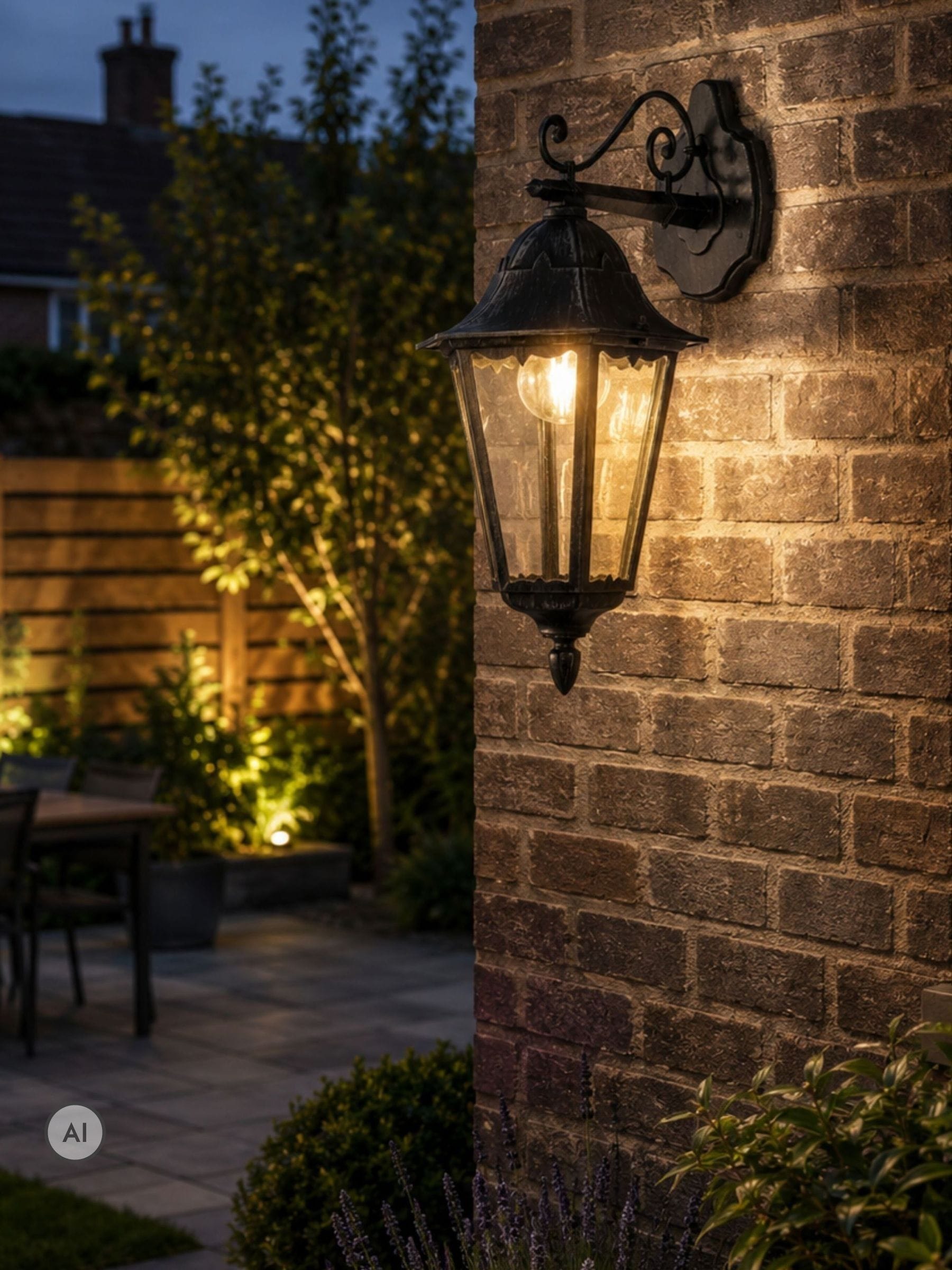 Eglo Navedo Traditional Lantern Exterior Wall Light - Black - E27 IP44 Rated Aluminium & Glass - H:47.5cm W:28.5cm - Image 9