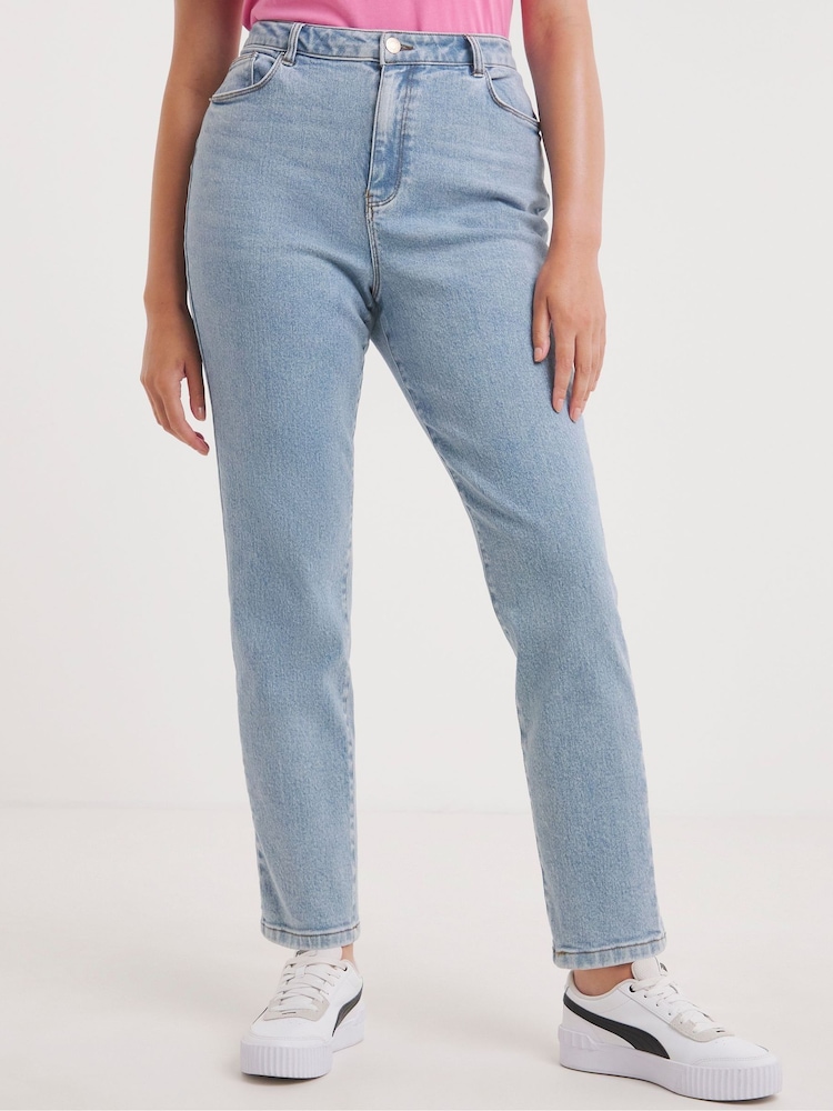 Simply Be Blue Lara Slim Mom Jeans - Image 1 of 4