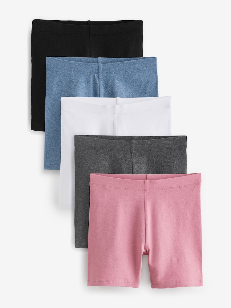Black/ Pink/ Blue/ White/ Grey 5 Pack Cycle Shorts (3-16yrs) - Image 1 of 3