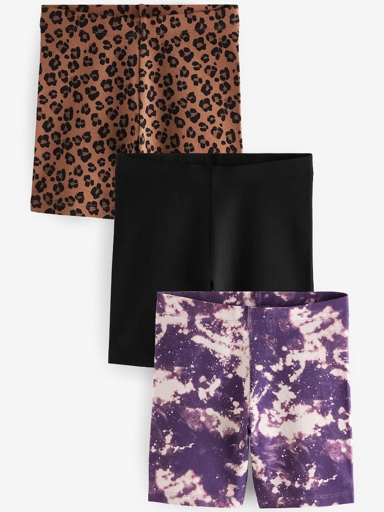 Animal Print/Black/Purple Tie Dye Print 3 Pack 3 Pack Cycle Shorts (3-16yrs) - Image 1 of 3