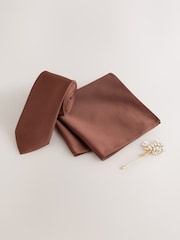Brown Tie Pocket Square and Pin Set - Image 1 of 4