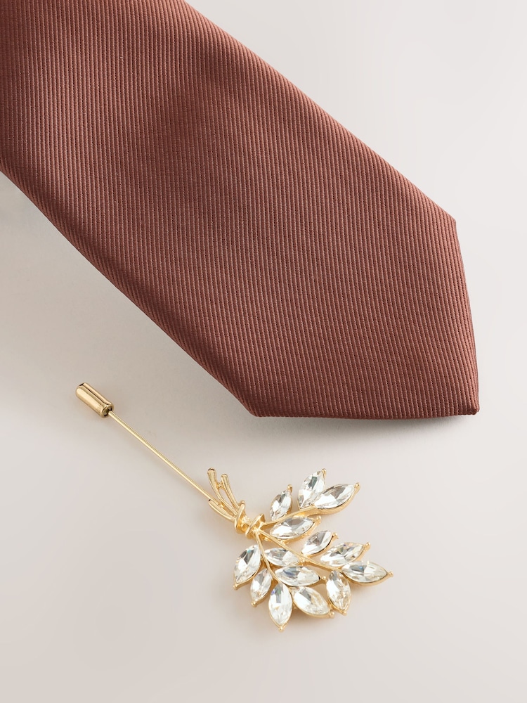 Brown Tie Pocket Square and Pin Set - Image 2 of 4 Brown Tie Pocket Square and Pin Set - Image 2 of 4