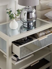 Stone Cora Mirror 2 Drawer Wide Bedside Table - Image 3 of 9