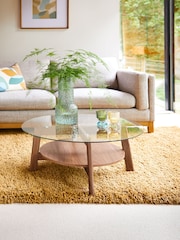 Dark Marlow Glass Oak Effect Round Coffee Table - Image 1 of 10