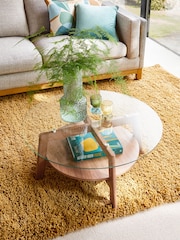 Dark Marlow Glass Oak Effect Round Coffee Table - Image 2 of 10
