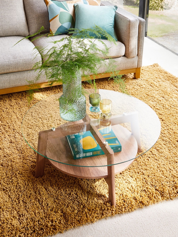 Dark Marlow Glass Oak Effect Round Coffee Table - Image 2 of 10
