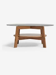 Dark Marlow Glass Oak Effect Round Coffee Table - Image 6 of 10