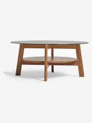 Dark Marlow Glass Oak Effect Round Coffee Table - Image 7 of 10