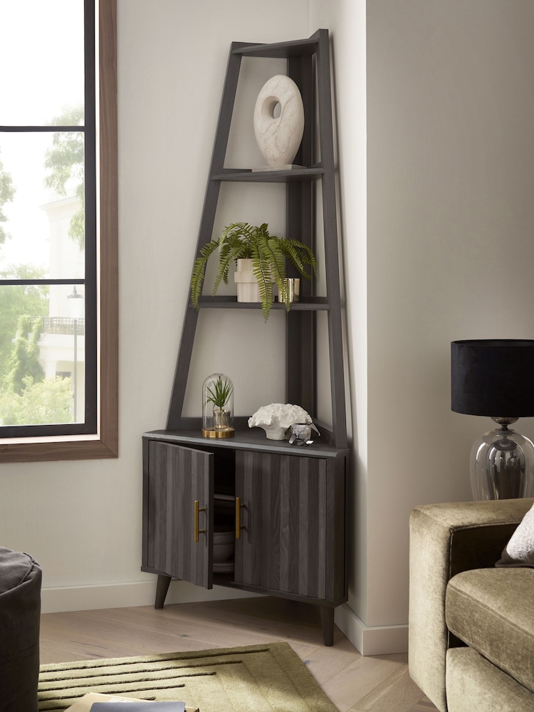 Dark Grey Ezra Oak Effect Corner Shelf - Image 2 of 9
