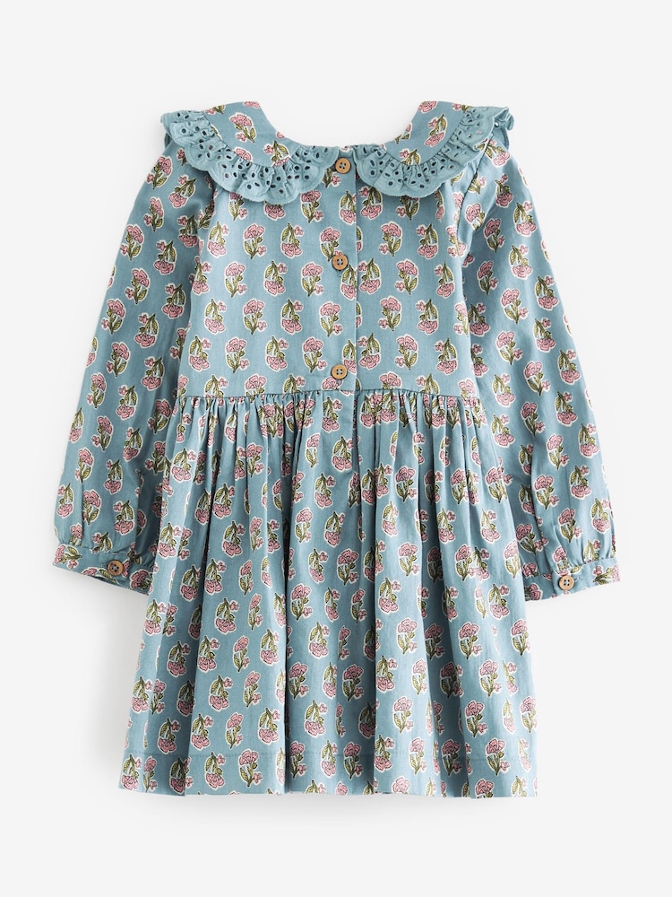 Teal Blue Printed Shirred Collar Dress (3mths-8yrs) - Image 5 of 5 Teal Blue Printed Shirred Collar Dress (3mths-8yrs) - Image 5 of 5