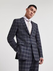 Jacamo Navy Blue Textured Window Pane Check Suit: Jacket - Image 1 of 6
