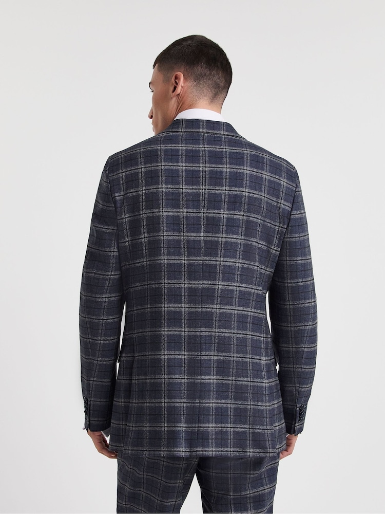 Jacamo Navy Blue Textured Window Pane Check Suit: Jacket - Image 2 of 6