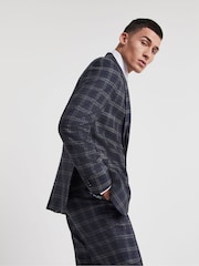 Jacamo Navy Blue Textured Window Pane Check Suit: Jacket - Image 3 of 6