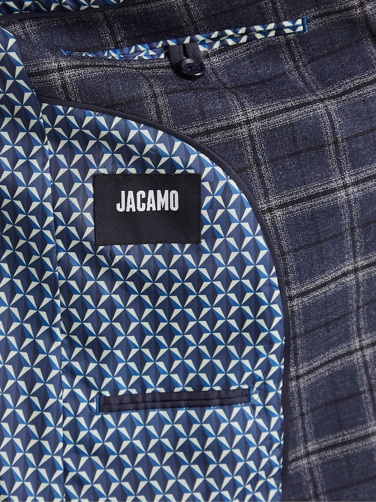 Jacamo Navy Blue Textured Window Pane Check Suit: Jacket - Image 6 of 6