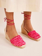 Boden Pink Ankle Tie Wedge Espadrilles - Image 1 of 4