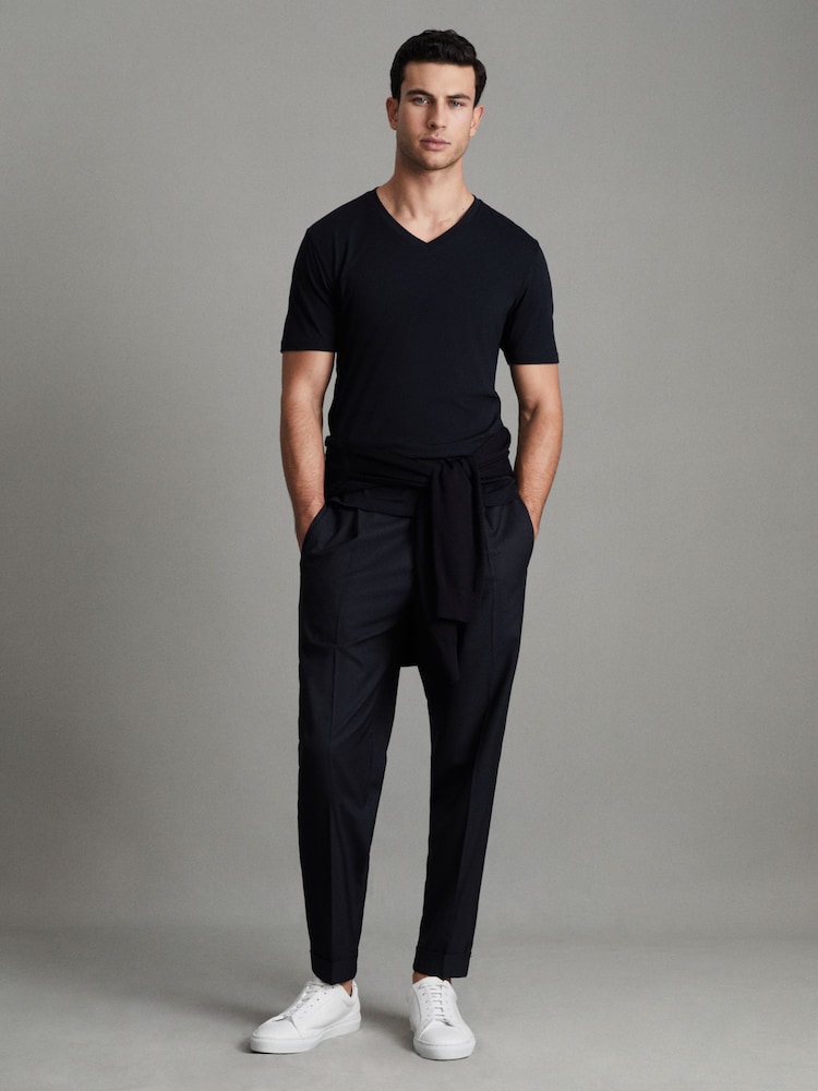 Reiss Navy Dayton Cotton V-Neck T-Shirt - Image 7 of 7
