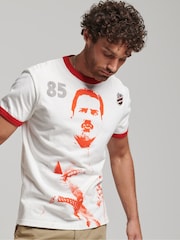 Superdry Cream Ringspun Allstars FM 100% Cotton Graphic Ringer T-Shirt - Image 1 of 4