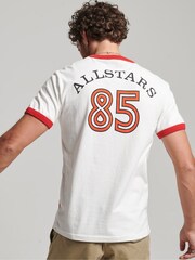 Superdry Cream Ringspun Allstars FM 100% Cotton Graphic Ringer T-Shirt - Image 2 of 4