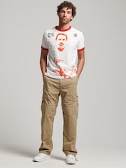 Superdry Cream Ringspun Allstars FM 100% Cotton Graphic Ringer T-Shirt - Image 3 of 4