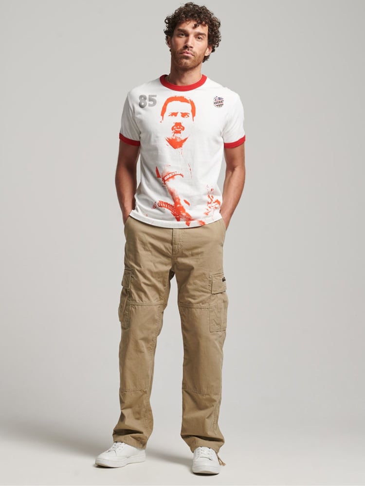 Superdry Cream Ringspun Allstars FM 100% Cotton Graphic Ringer T-Shirt - Image 3 of 4