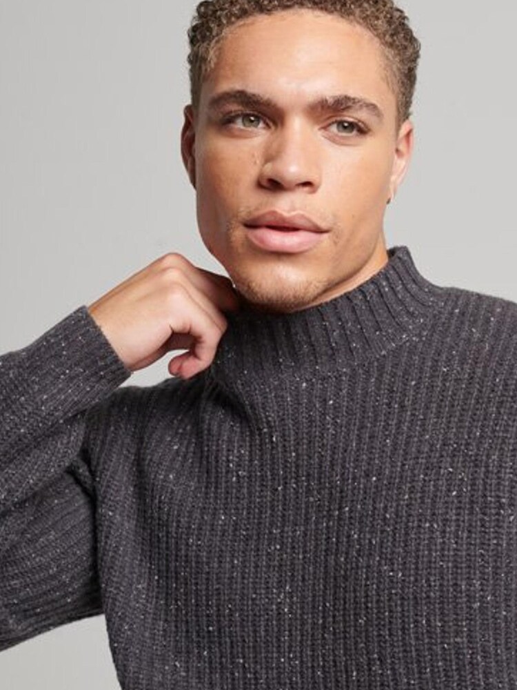 Superdry Grey Wool Blend Tweed Mock Neck Jumper - Image 2 of 2