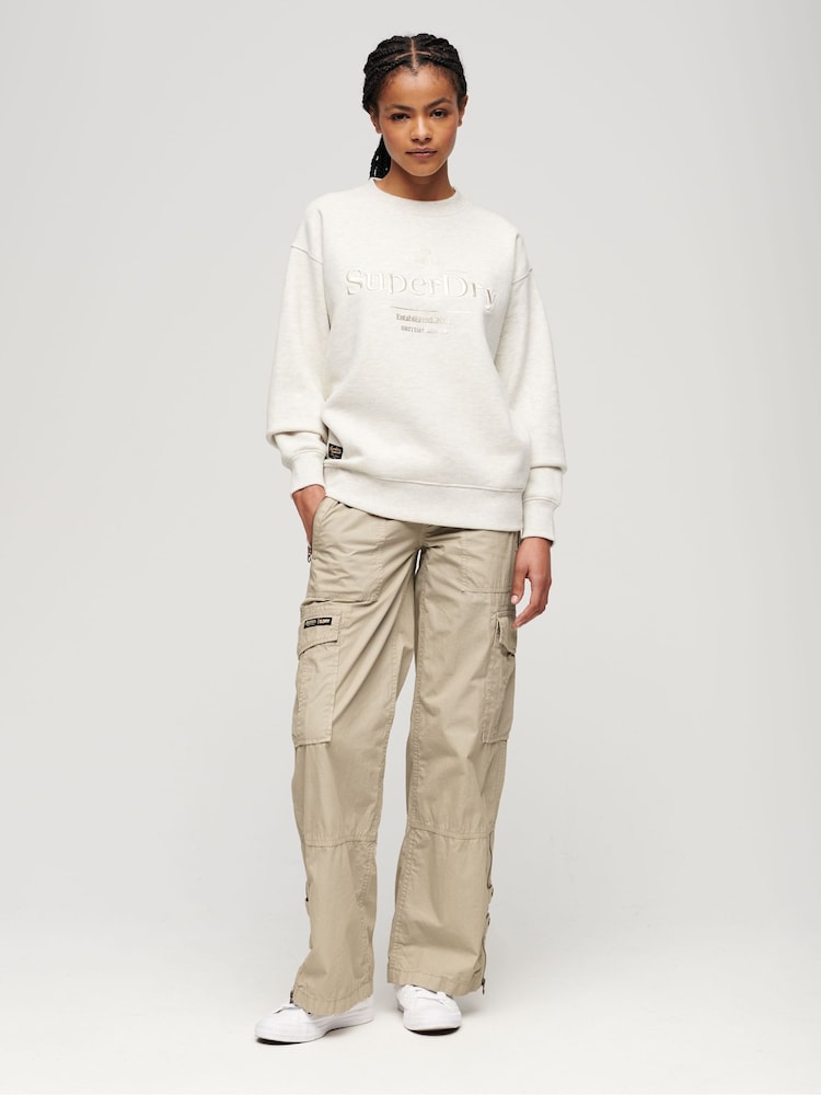 Superdry Cream Low Rise Wide Leg Cargo Trousers - Image 2 of 3 Superdry Cream Low Rise Wide Leg Cargo Trousers - Image 2 of 3