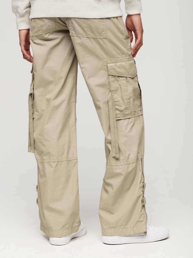 Superdry Cream Low Rise Wide Leg Cargo Trousers - Image 3 of 3 Superdry Cream Low Rise Wide Leg Cargo Trousers - Image 3 of 3