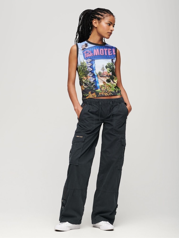 Blau - Superdry Wide-Leg-Cargohose mit niedrigem Bund - Bild 3 von 3