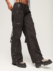 Superdry Black Low Rise Wide Leg Cargo Trousers - Image 1 of 6
