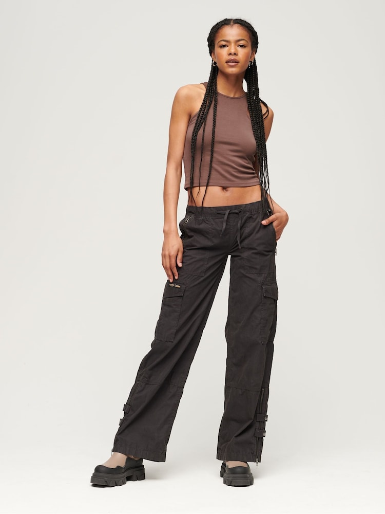 Superdry Black Low Rise Wide Leg Cargo Trousers - Image 2 of 6