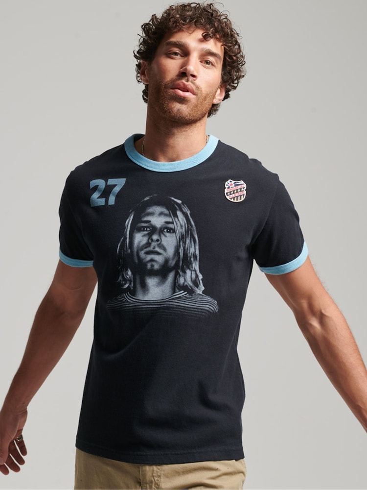 Superdry Black Ringspun Allstars KC 100% Cotton Graphic Ringer T-Shirt - Image 1 of 5 Superdry Black Ringspun Allstars KC 100% Cotton Graphic Ringer T-Shirt - Image 1 of 5
