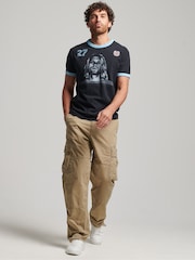 Superdry Black Ringspun Allstars KC 100% Cotton Graphic Ringer T-Shirt - Image 3 of 5