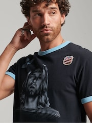 Superdry Black Ringspun Allstars KC 100% Cotton Graphic Ringer T-Shirt - Image 4 of 5