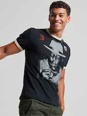 Superdry Black Ringspun Allstars BG 100% Cotton Graphic Ringer T-Shirt - Image 1 of 4