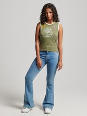 Superdry Green 100% Cotton Ringspun Allstars Vintage Re-Issue Vest Top - Image 1 of 4