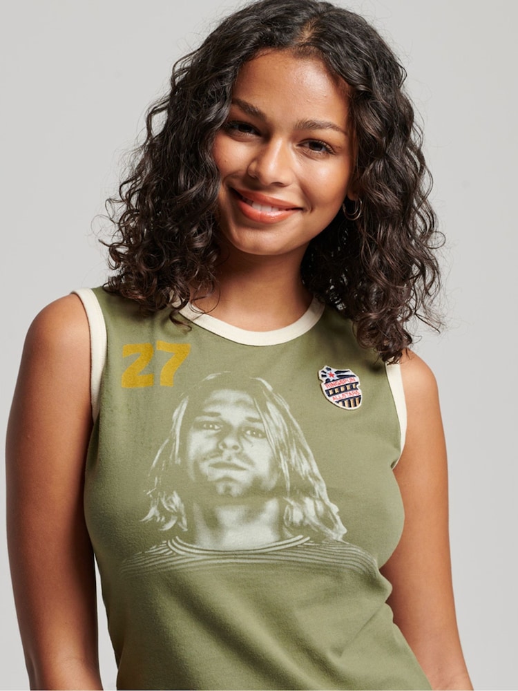 Superdry Green 100% Cotton Ringspun Allstars Vintage Re-Issue Vest Top - Image 2 of 4