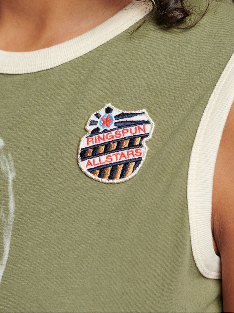 Superdry Green 100% Cotton Ringspun Allstars Vintage Re-Issue Vest Top - Image 4 of 4
