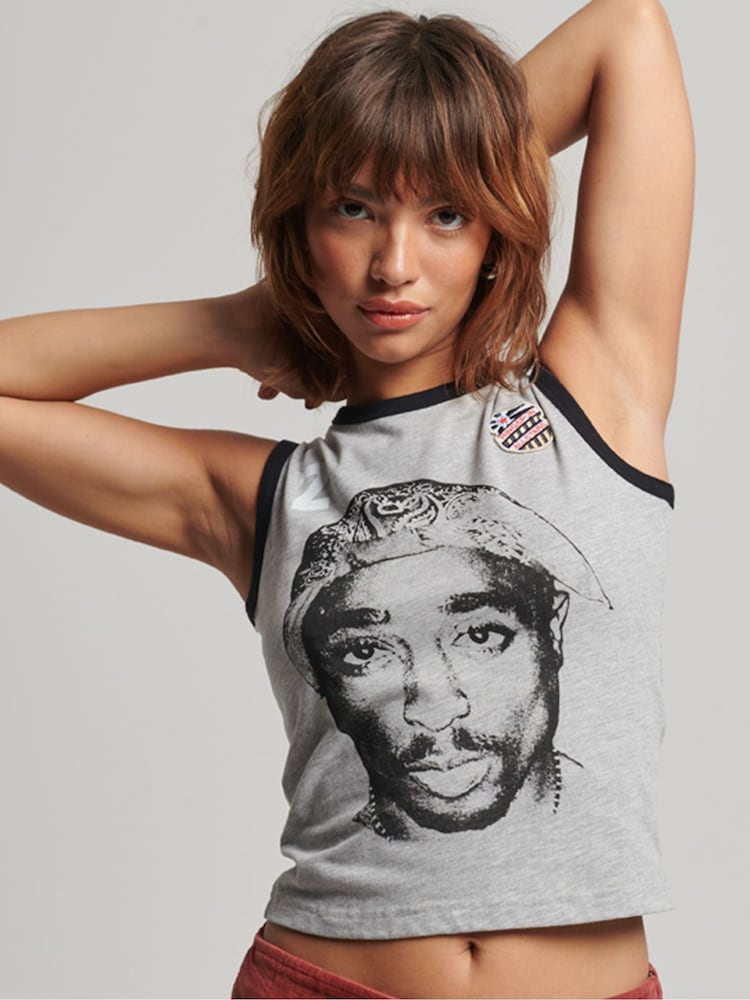 Superdry Grey 100% Cotton Ringspun Allstars TP Graphic Vest - Image 1 of 4