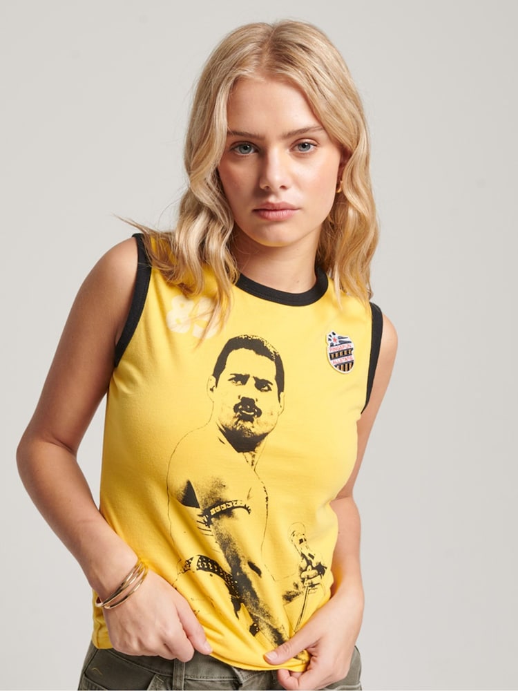 Superdry Yellow 100% Cotton Ringspun Allstars Vintage Re-Issue Vest Top - Image 1 of 4