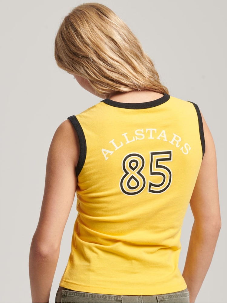 Superdry Yellow 100% Cotton Ringspun Allstars Vintage Re-Issue Vest Top - Image 2 of 4