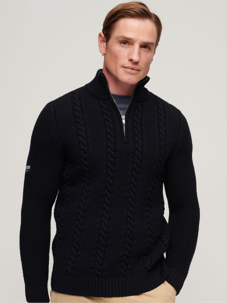 Superdry Dark Blue Vintage Jacob Henley Jumper - Image 1 of 7