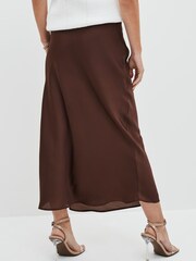 Chocolate Brown Satin Midi Skirt - Image 2 of 6