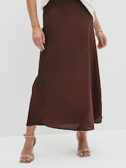 Chocolate Brown Satin Midi Skirt - Image 3 of 6