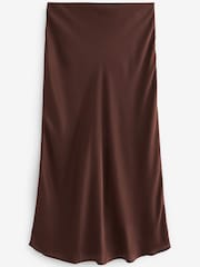 Chocolate Brown Satin Midi Skirt - Image 6 of 6