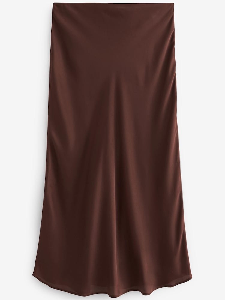 Chocolate Brown Satin Midi Skirt - Image 6 of 6