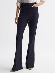 Reiss Navy Dylan Petite Flared High Rise Trousers - Image 1 of 6