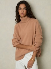 Reiss Camel Edina Relaxed Wool-Cashmere Blend Roll Neck Jumper - Image 1 of 7
