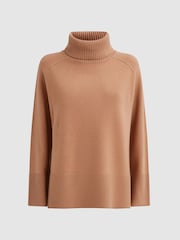 Reiss Camel Edina Relaxed Wool-Cashmere Blend Roll Neck Jumper - Image 2 of 7