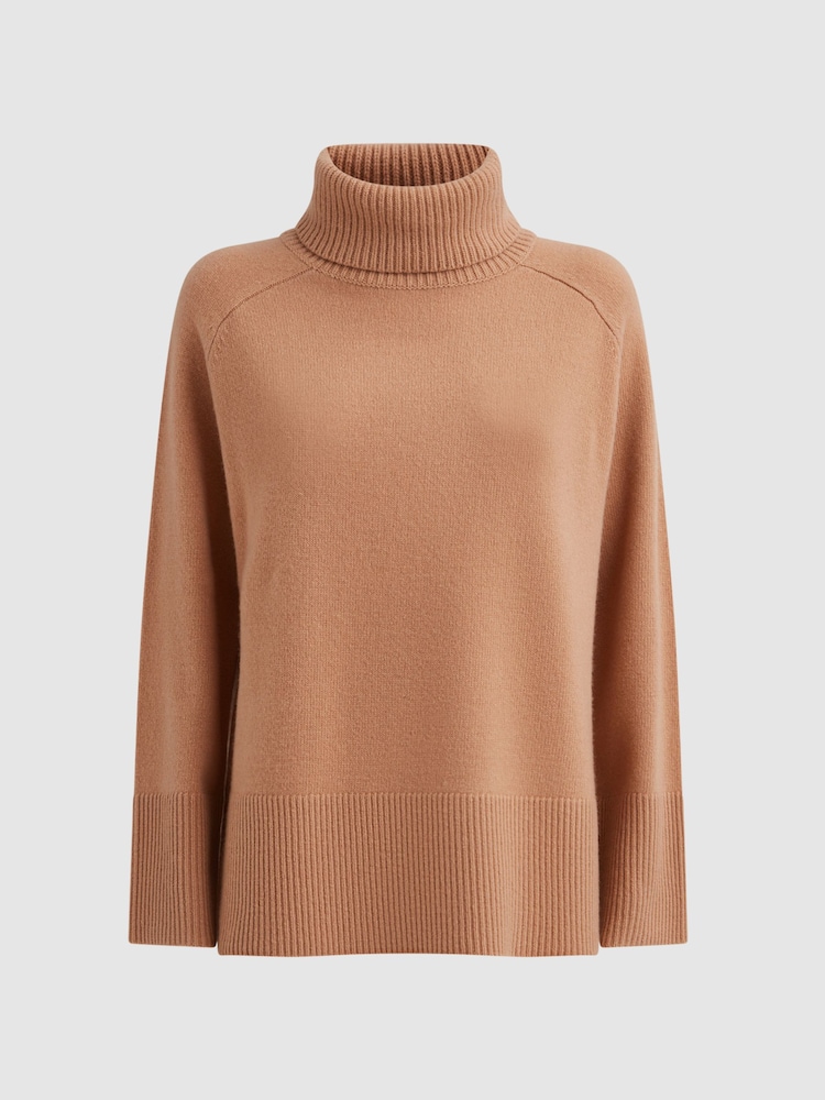 Reiss Camel Edina Relaxed Wool-Cashmere Blend Roll Neck Jumper - Image 2 of 7